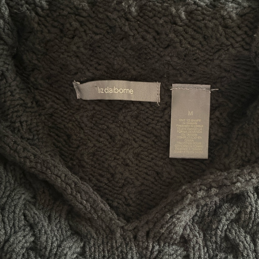 Vintage Liz Claiborne Chunky Cable Knit Black Mock Neck Sweater Size M Classic - Picture 8 of 10
